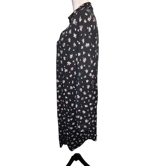 Market & Spruce 2X Black Floral Vasilisa Twill 1/4 Button Henley Shirt Dress - Picture 2 of 10
